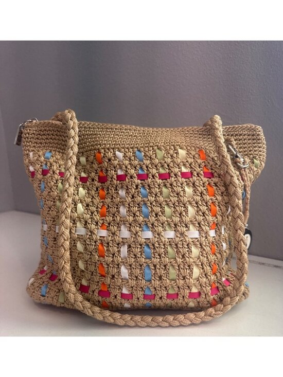The Sak Handbags - The Sak Purse Beige Multicolor Ribbons Riviera Shoulder Bag Beachy Boho Summer